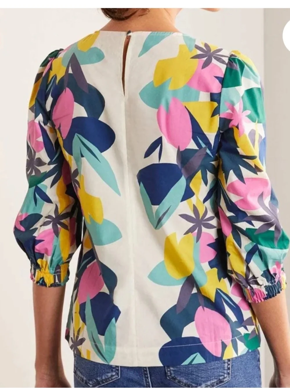 BODEN Floral Puff Sleeve Cotton Blouse Top Size 10